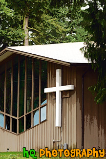 Close Up of Church Building & Cross painting