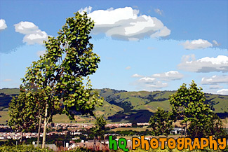 Blue Sky, Green Hills, & Trees in San Jose painting