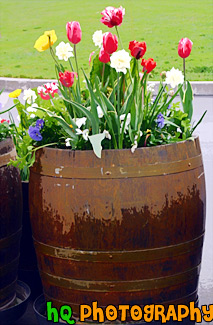 Barrel of Flowers painting