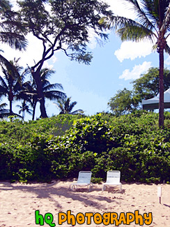 Two Lawn Chairs on Beach painting