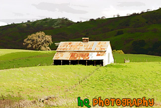 Green Grass and Old Barn painting