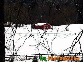 Winter Snow & Red Barn painting