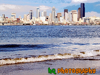 Seattle Buildings from Alki Beach painting