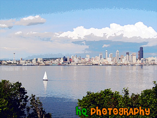 Sailboat & Seattle View painting