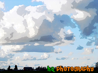 Puffy Clouds Over Farm painting