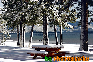 Picnic Table & Lake Tahoe Snow painting