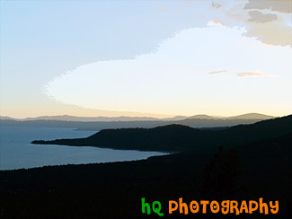 Sky, Mountains, and Sunset of Lake Tahoe painting