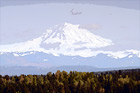 Mt. Rainier, Blue Sky & Scattered Clouds digital painting