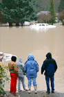 People Watching Car in Flood digital painting