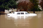 Close Up of White Car in Flood digital painting