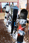 Row of Snowboards & Skis digital painting