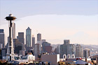 Seattle Skyline & Mt. Rainier at Dusk digital painting