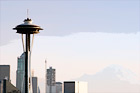 Space Needle & Mt. Rainier Skyline at Dusk digital painting