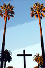 Cross & Two Tall Palm Trees digital painting