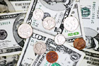 Coins on top of Money Bills digital painting