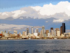 Seattle and Clouds digital painting