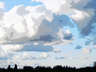 Puffy Clouds Over Farm digital painting