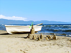 Lake Tahoe - Sand Castle & Boat digital painting