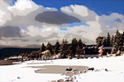 Lake Tahoe Snow, Clouds, & Beach digital painting