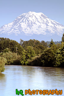 Mt. Rainier, Blue Sky & Puyallup River