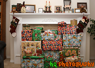 Christmas Presents Under Fire Mantel