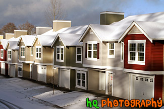 Row of Townhouses in Snow