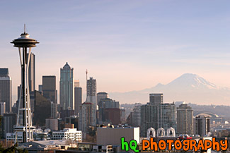 Seattle Skyline & Mt. Rainier at Dusk