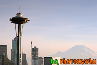 Space Needle & Mt. Rainier Skyline at Dusk