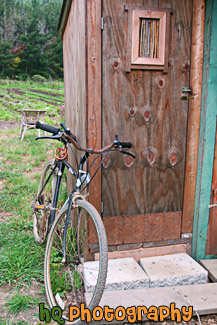 Old Bicycle Leaning Against Shed