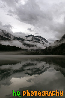 Vertical Diablo Lake Dramatic Clouds, Fog, and Reflection