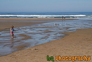 Beach, Seagulls & Child Playing