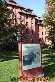 Pacific Lutheran University Sign & Harstad Hall