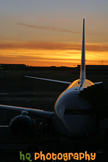 Airplane at Terminal During Sunset