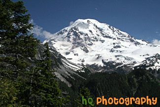 Mt. Rainier, Faint Moon & Blue Sky