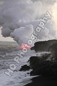 Lava, Smoke, Rocky Shore