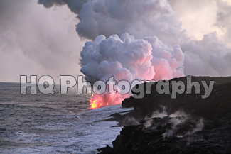 Red Lava Going into Ocean