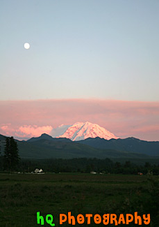 Mt. Rainier at Sunset & Full Moon