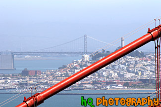 Close Up of Golden Gate Bridge & Bay Bridge in View