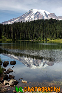 Mt. Rainier Reflection & Rocks in Reflection Lakes