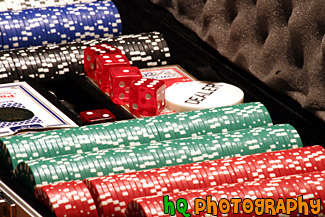 Poker Chips and Dice in Case