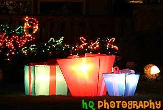 Lit Up Christmas Presents in Yard