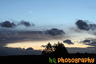 Crescent Moon, Sunset, & Hill Silhouette