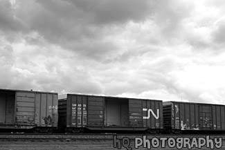 Side of Train & Clouds black and white picture