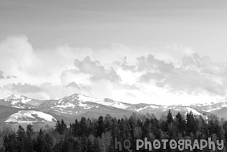 Cascade Foothills & Clouds black and white picture