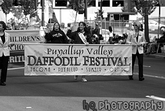 Daffodil Parade Sign black and white picture