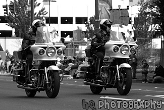 Police on Motorcycles black and white picture