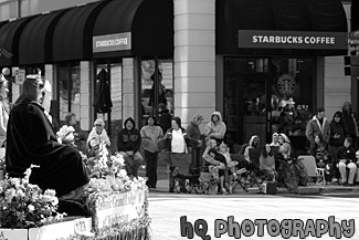 Parade Float & Spectators black and white picture