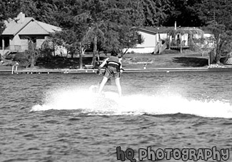 Back of Boy Jet Skiing black and white picture