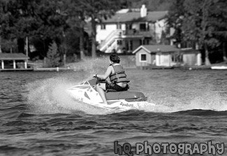 Kid on Jet Ski black and white picture