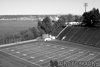 Stadium High School Football Field & Sound black and white picture